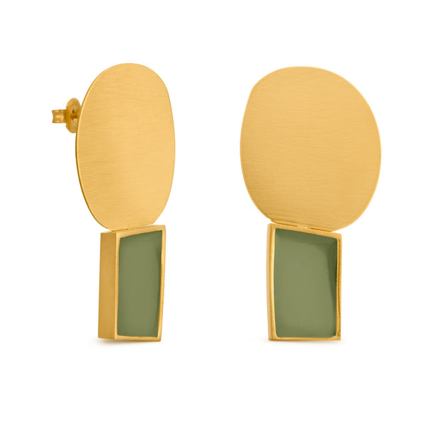 Collage Gold Earrings Green