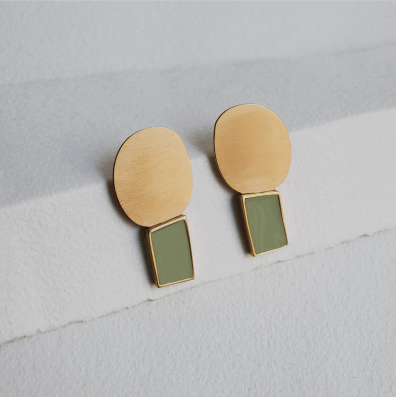 Collage Gold Earrings Green