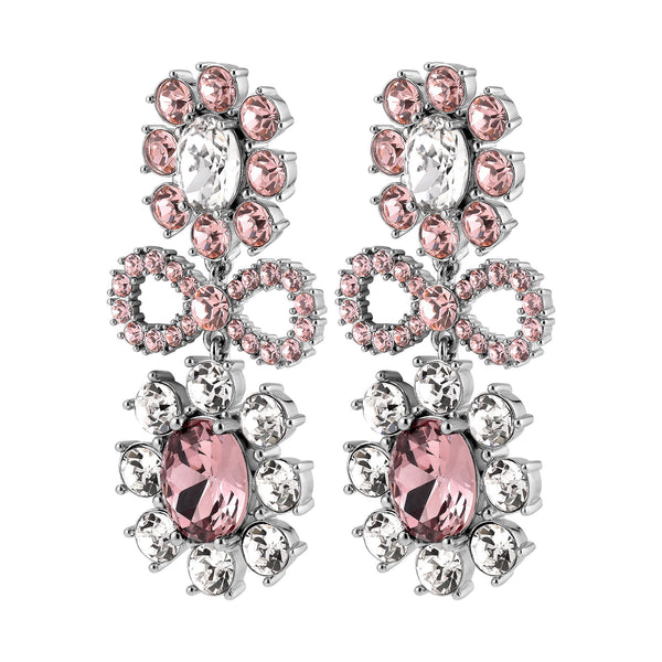 Lillian Shiny Silver Earrings - Rose / Crystal
