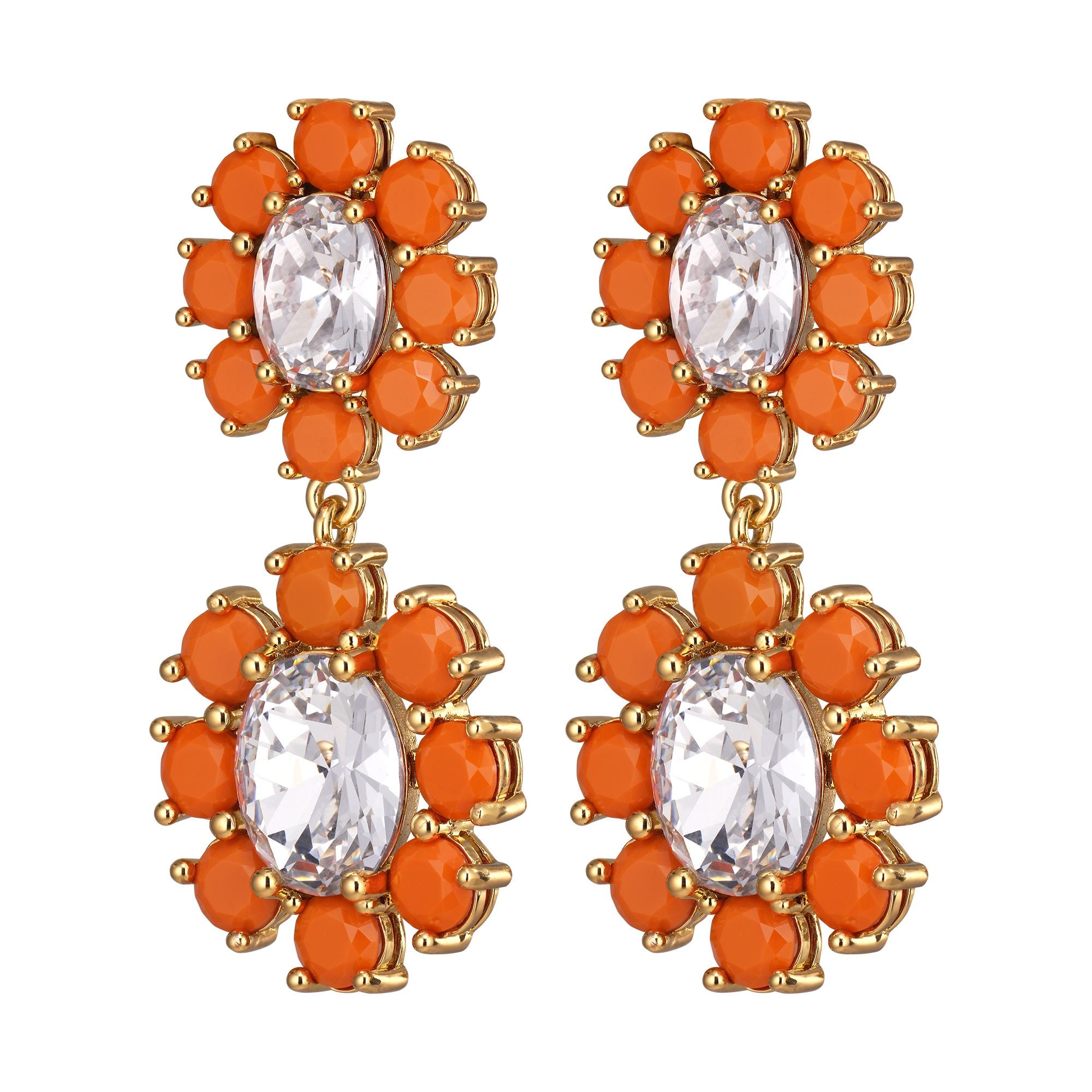 Lina Gold Earrings - Coral / Crystal