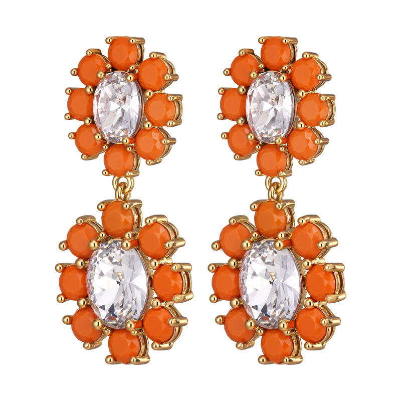 Lina Gold Earrings - Coral / Crystal