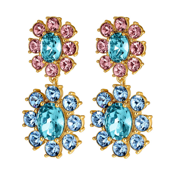 Lina Gold Earrings - Light Blue / Rose