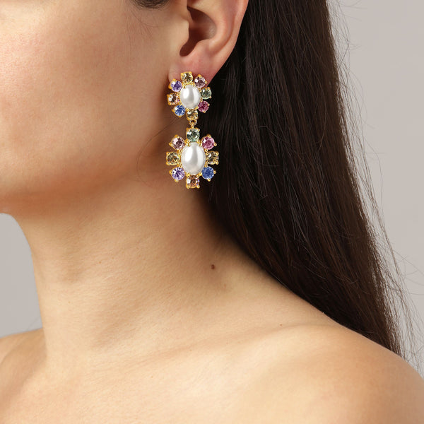 Lina Gold Earrings - Pastel Multi / White Pearl