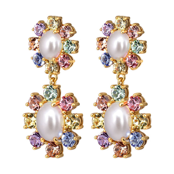 Lina Gold Earrings - Pastel Multi / White Pearl