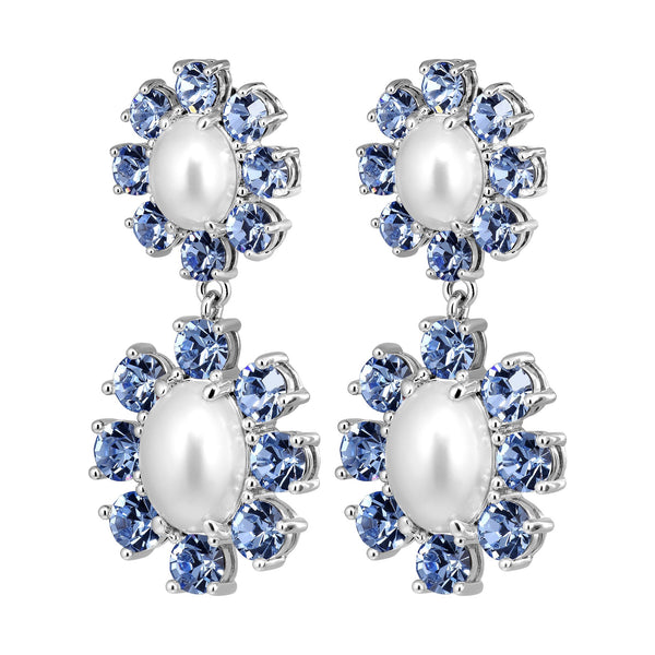 Lina Shiny Silver Earrings - Light Sapphire / Crystal