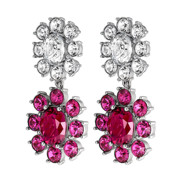 Lina Shiny Silver Earrings - Pink / Crystal