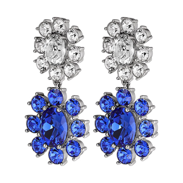 Lina Shiny Silver Earrings - Sapphire / Crystal