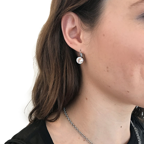 Louise Shiny Silver Earrings - Crystal