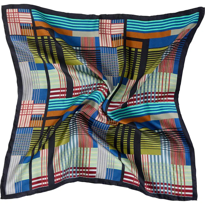 Linework Silk Scarf, Lime/ Blue