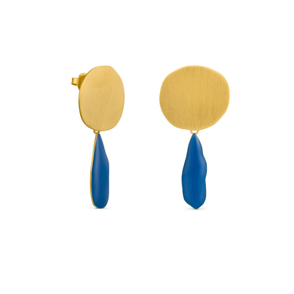 Miro Dangling Gold Earrings Blue Drop