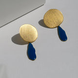 Miro Dangling Gold Earrings Blue Drop