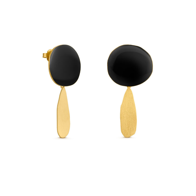 Miro Gold Earrings Black Drop Large