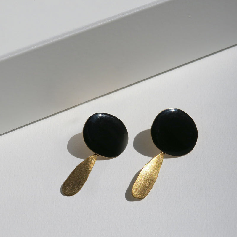 Miro Gold Earrings Black Drop Large