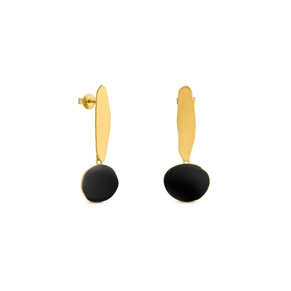 Miro Gold Earrings Black Drop Large