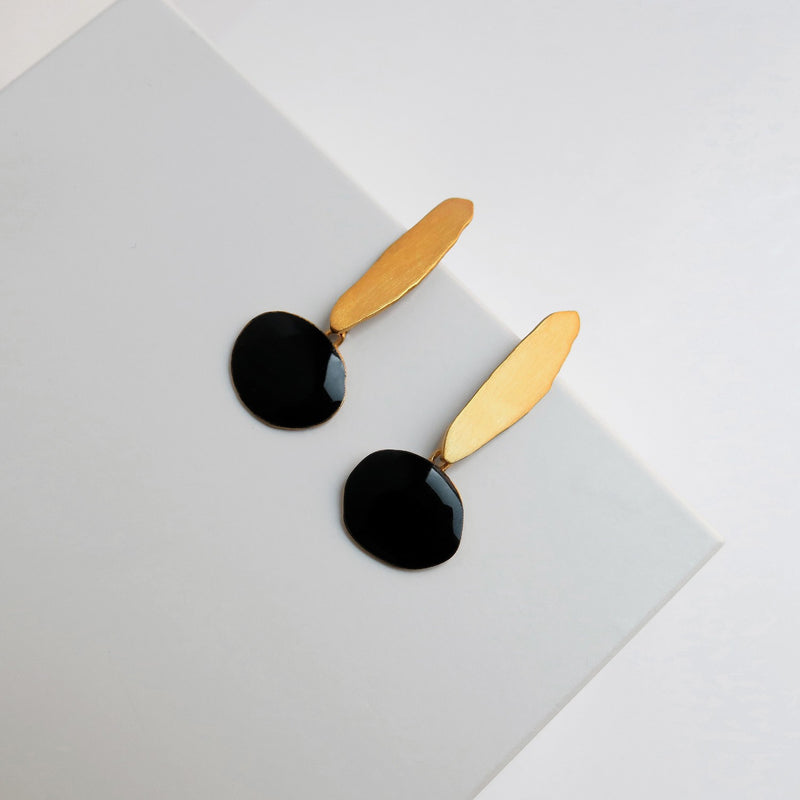 Miro Gold Earrings Black Drop Large