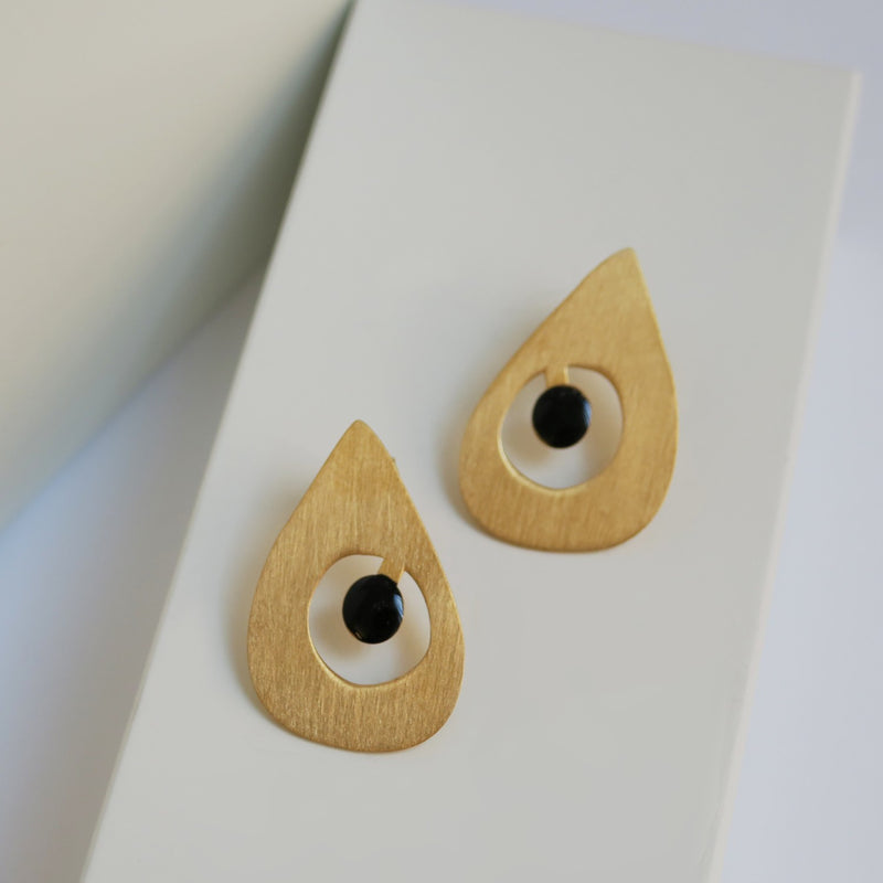 Miro Gold Earrings Black Inside Drop