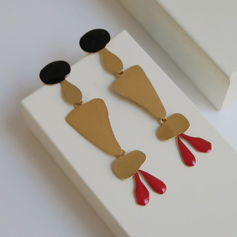 Miro Gold Statement Earrings Black and Red