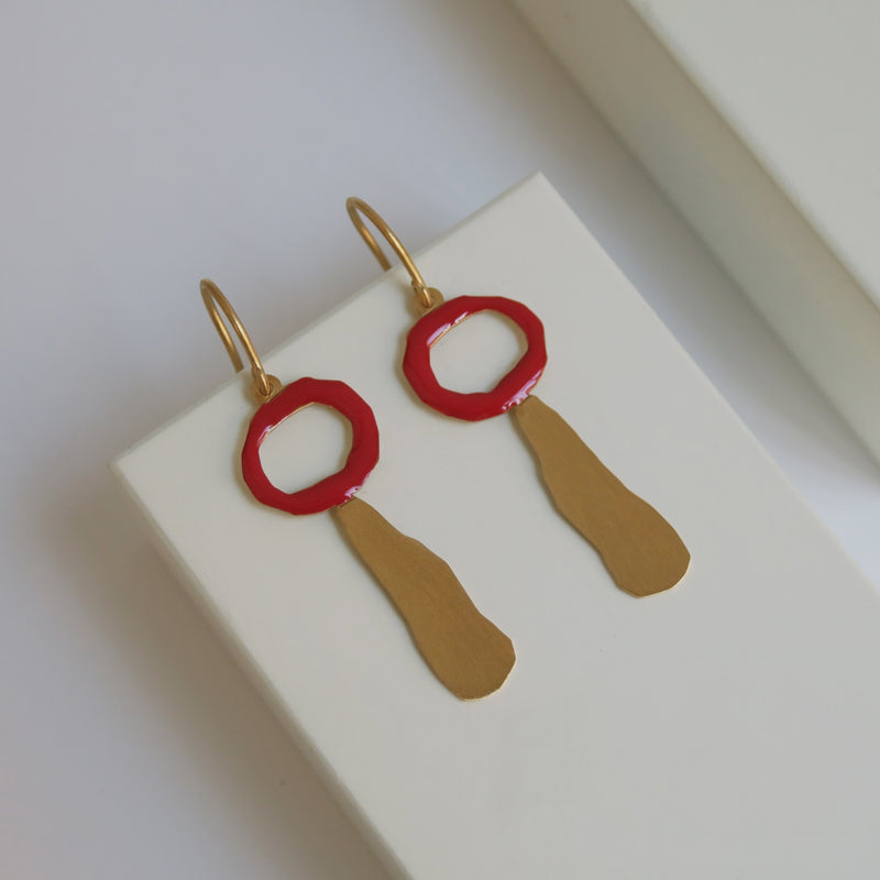 Miro Gold Hook Earrings Red