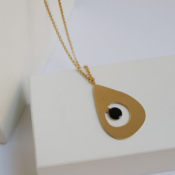 Miro Gold Necklace Black Drop Pendant