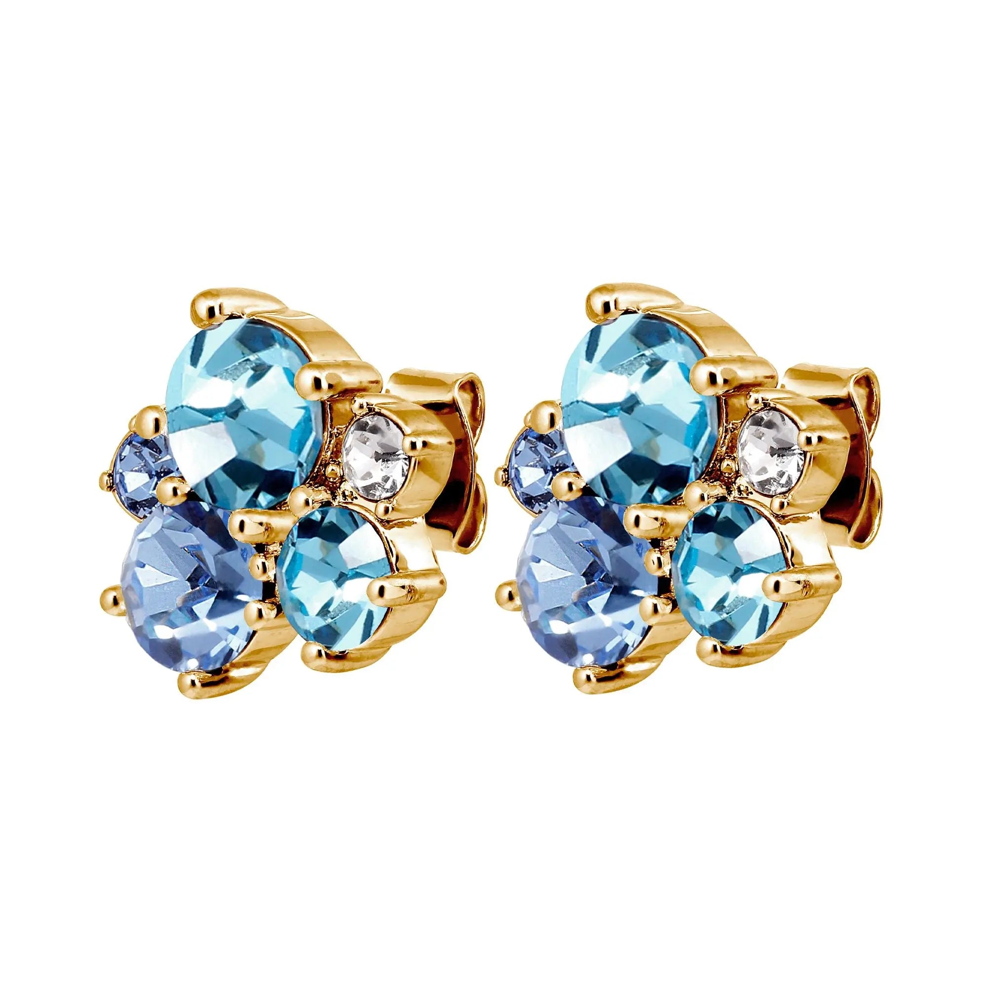gold stud earrings with multiple coloured crystals