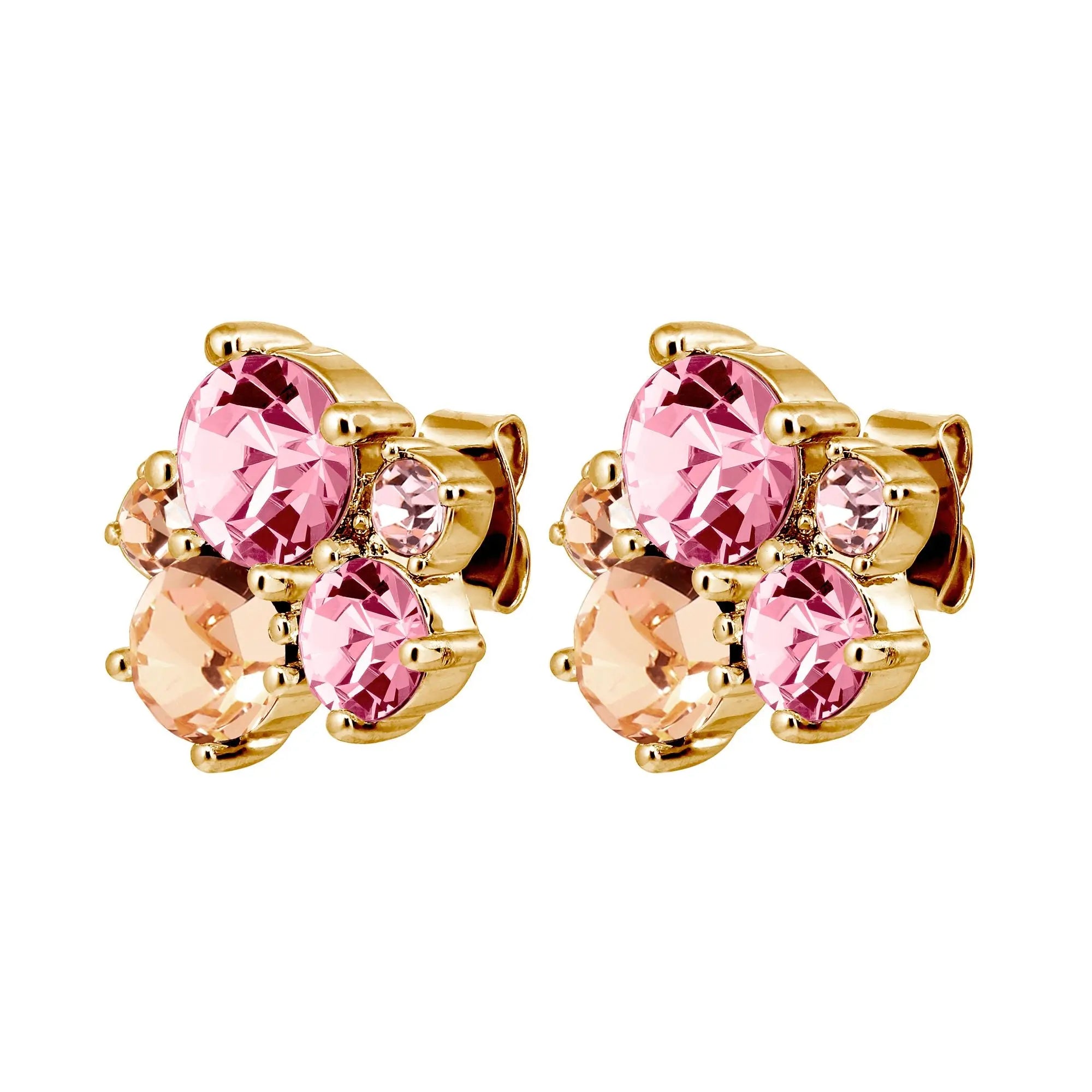 gold stud earrings with multiple coloured crystals