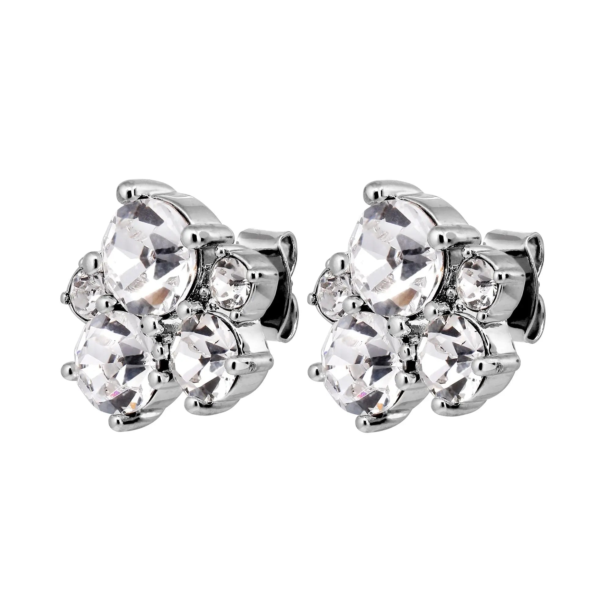 silver tone stud earrings with multiple coloured crystals