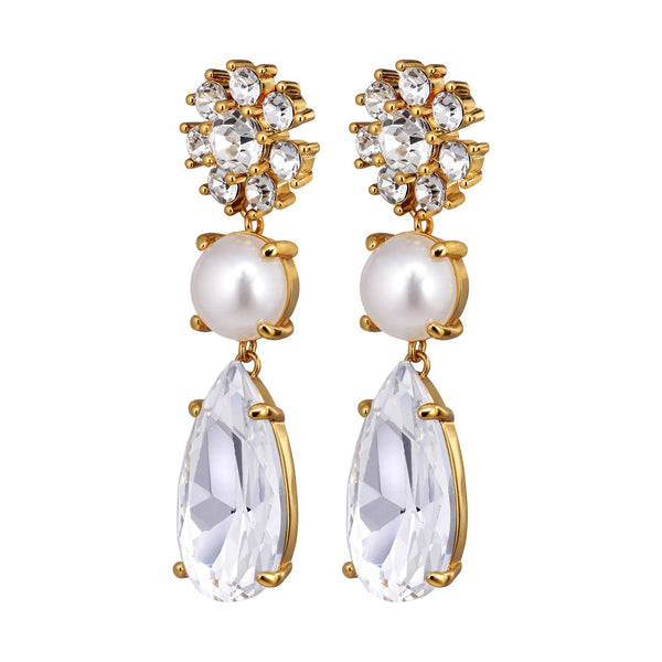 Misia Gold Earrings - Crystal / White Pearl