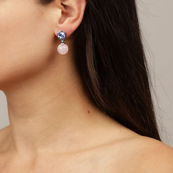 Naomi Shiny Silver Earrings - Light Blue / Rose