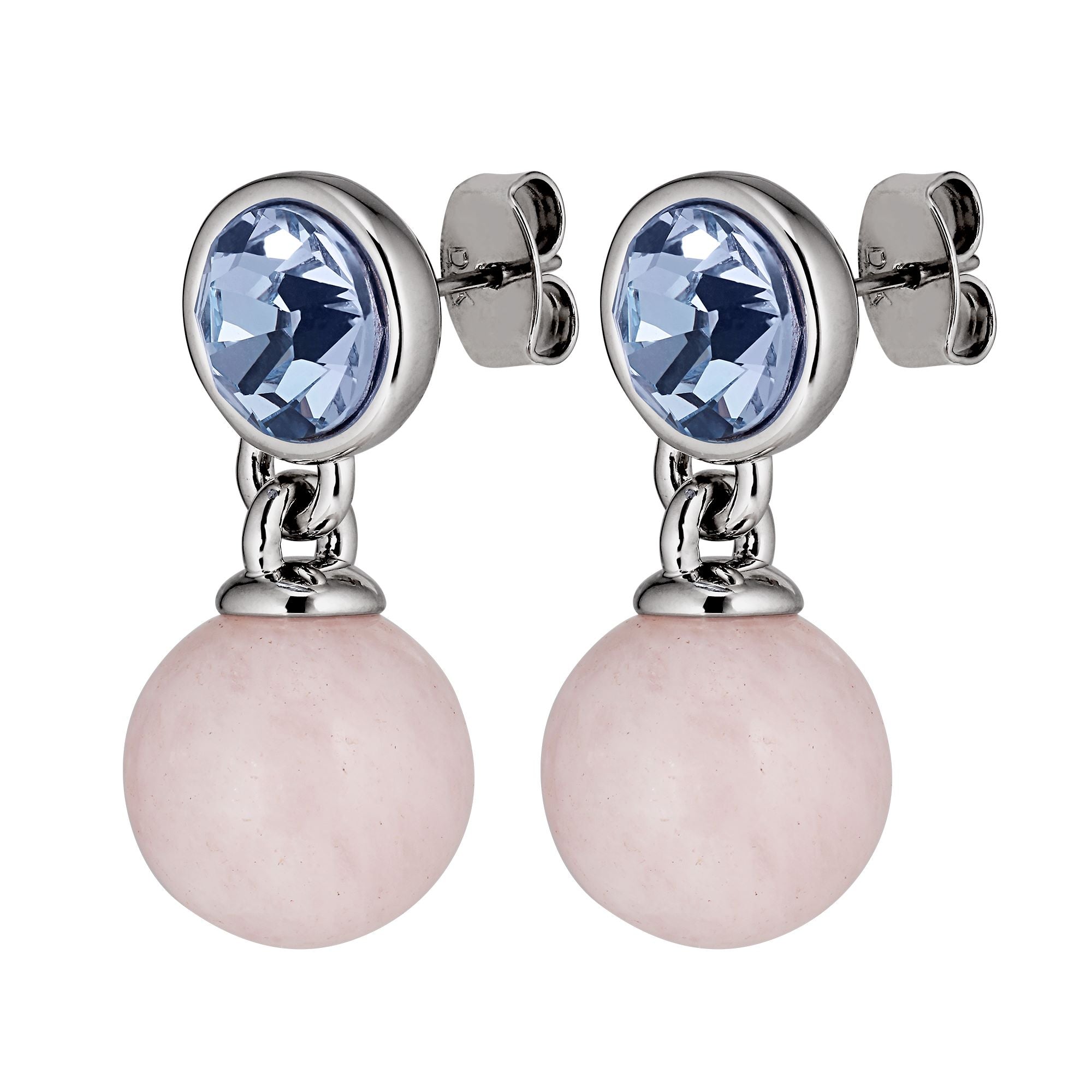 Naomi Shiny Silver Earrings - Light Blue / Rose