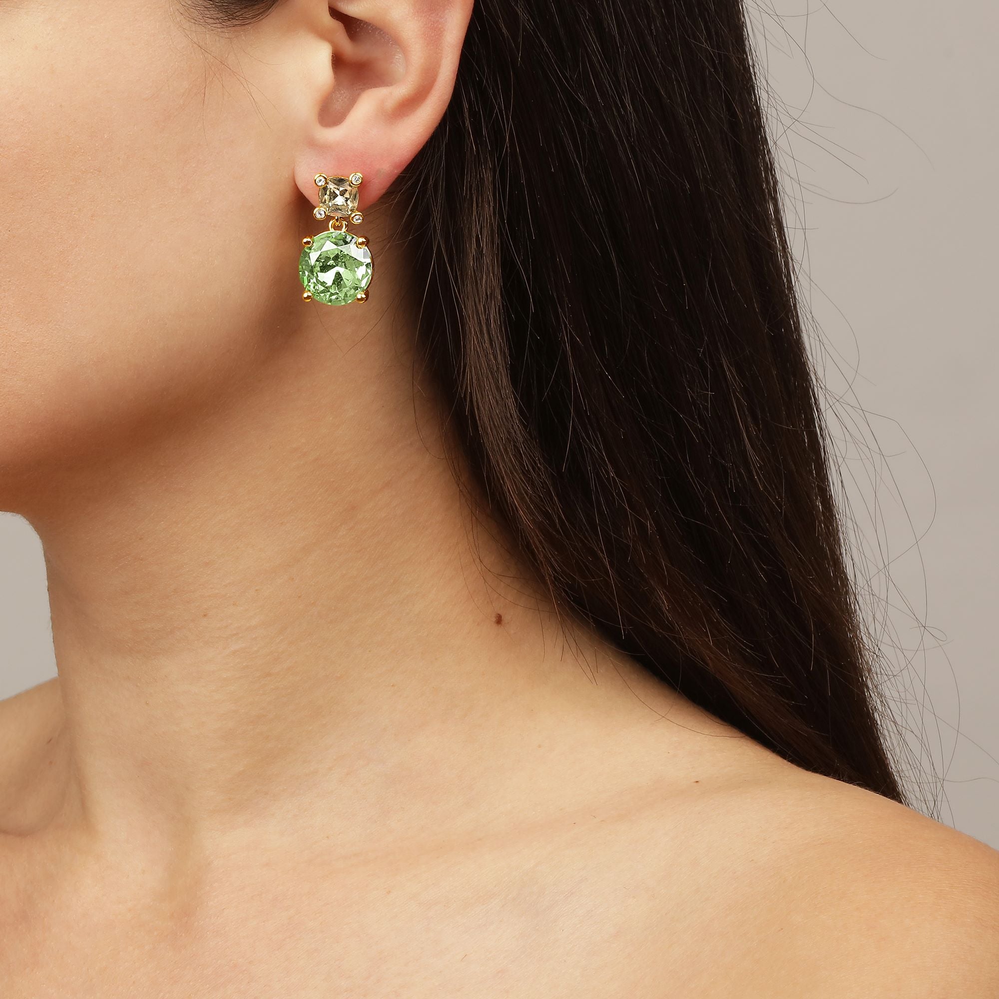 Nicola Gold Earrings - Light Green / Golden