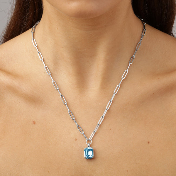 Octa Shiny Silver Necklace - Aqua