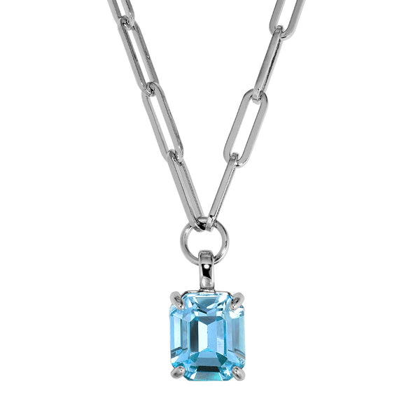 Octa Shiny Silver Necklace - Aqua