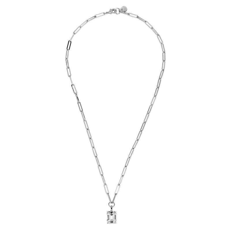 Octa Shiny Silver Necklace - Crystal