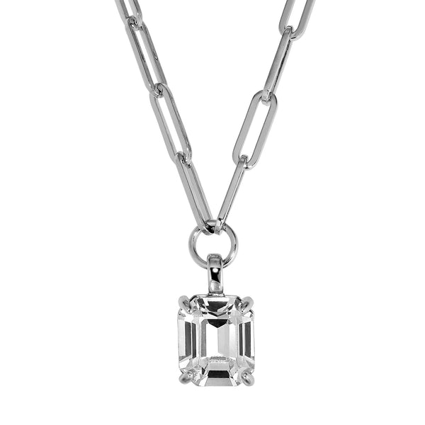 Octa Shiny Silver Necklace - Crystal