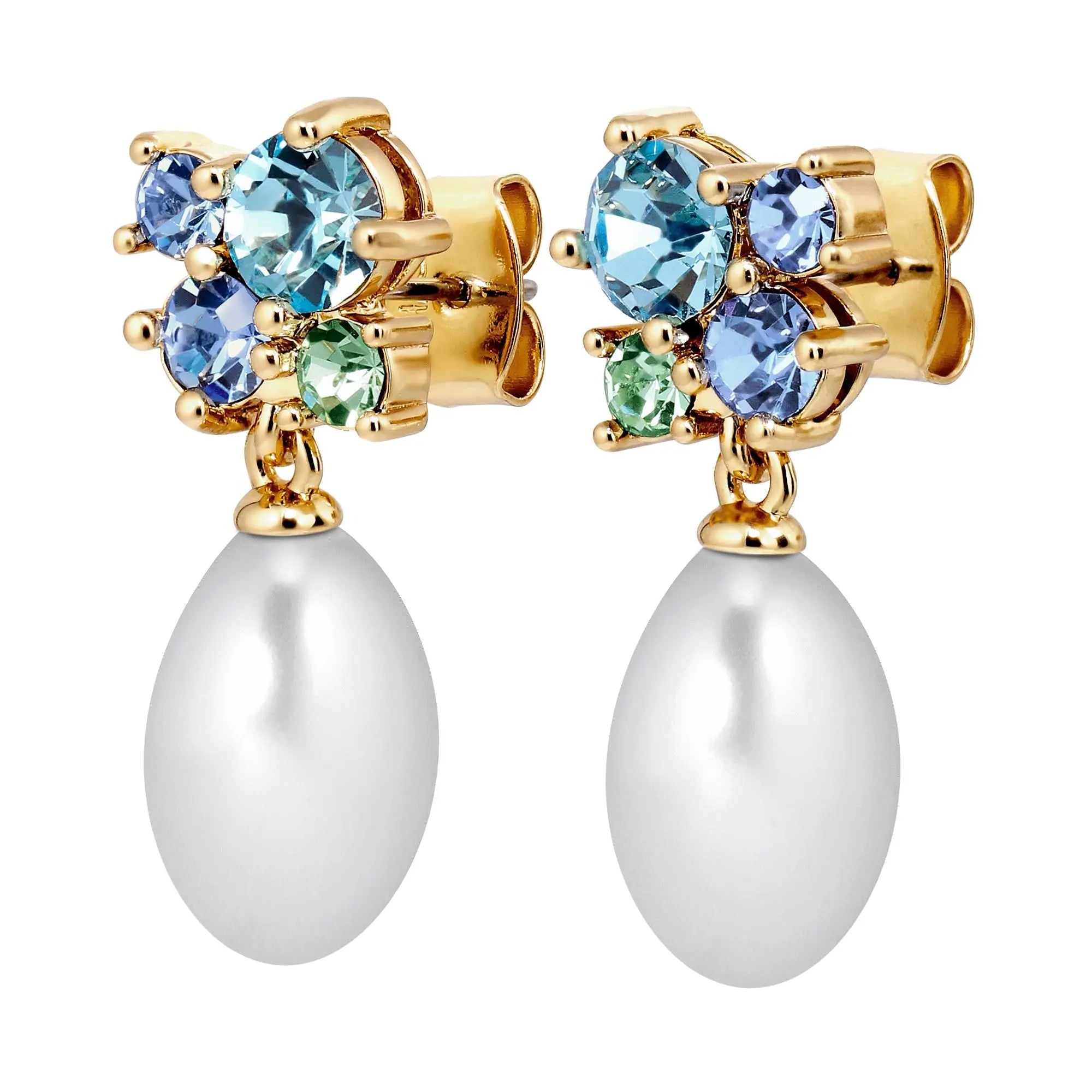 Petun Gold Pearl Drop Earrings, Aqua / White Pearl Dyrberg/Kern NZ