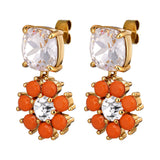 Poppy Gold Earrings - Coral / Crystal