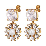 Poppy Gold Earrings - Crystal / White Pearl