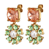 Poppy Gold Earrings - Light Green / Peach / White Pearl