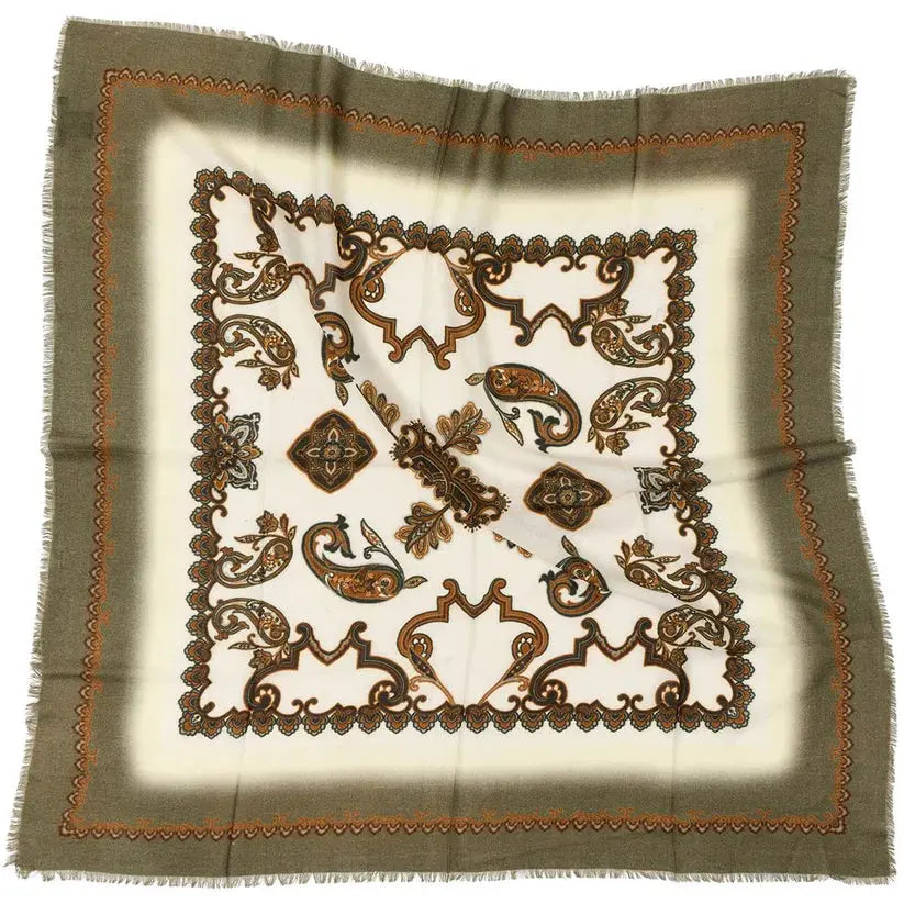 Royal Paisley Wool Scarf, Olive