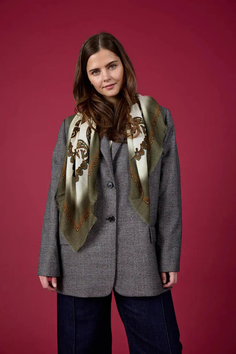 Royal Paisley Wool Scarf, Olive