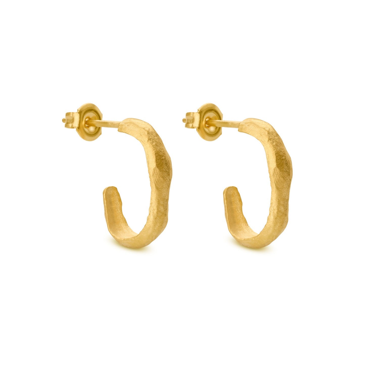 Gold hoop earrings on a white background