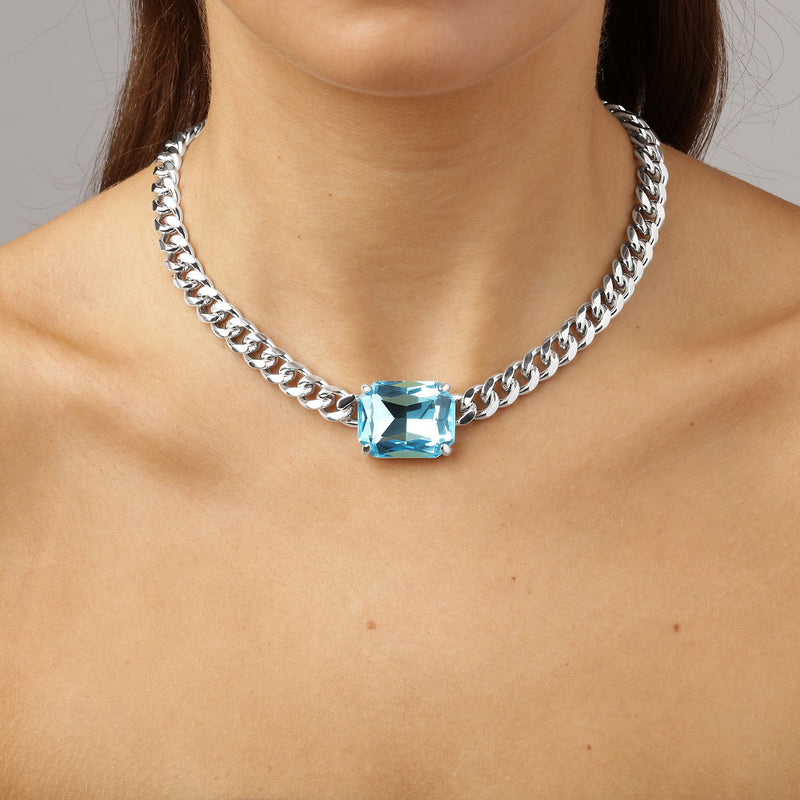 Tagona Shiny Silver Necklace - Aqua