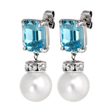 Wali Shiny Silver Earrings - Aqua - White Pearl