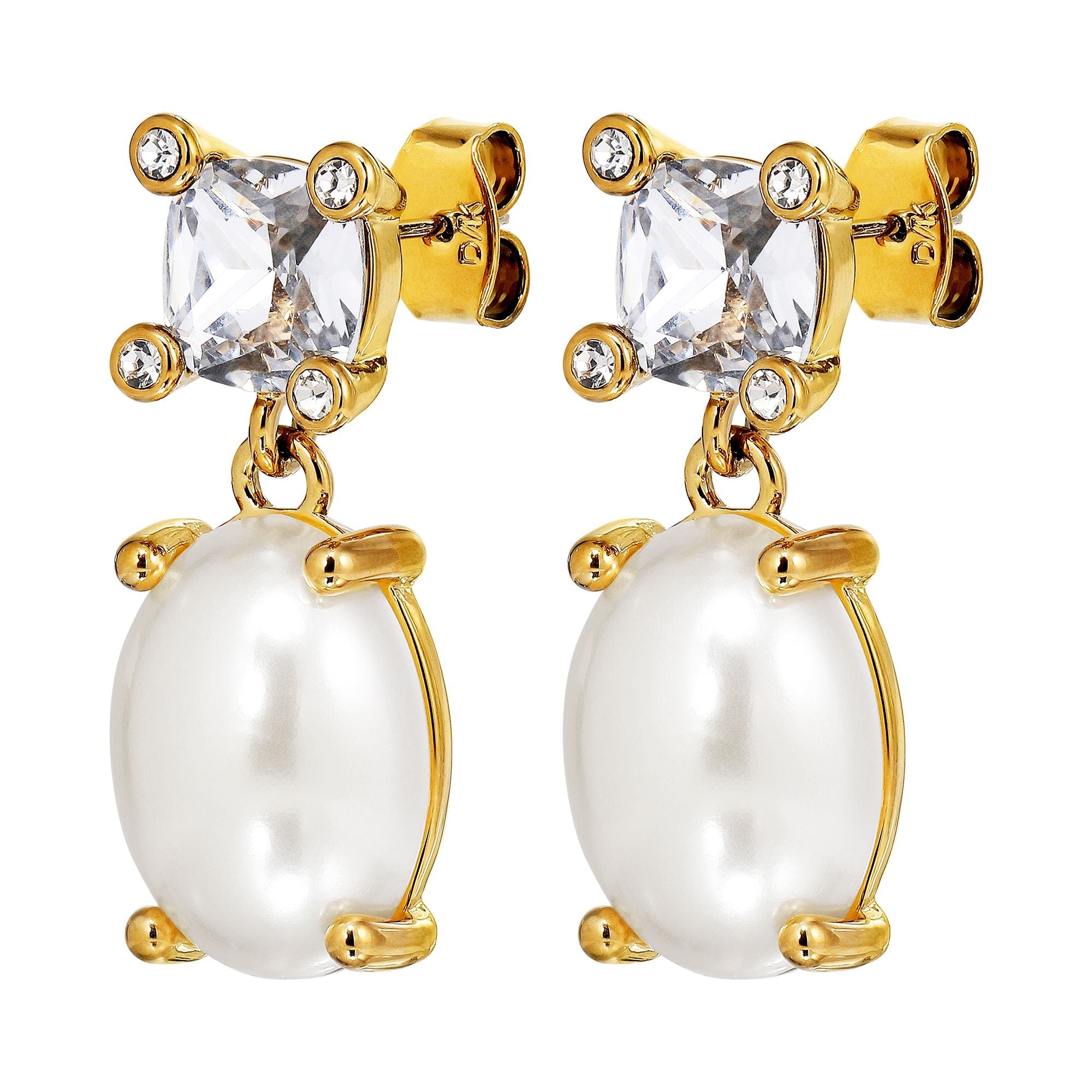 Antonia Gold Earrings - Crystal / White Pearl - Dyrberg/Kern NZ