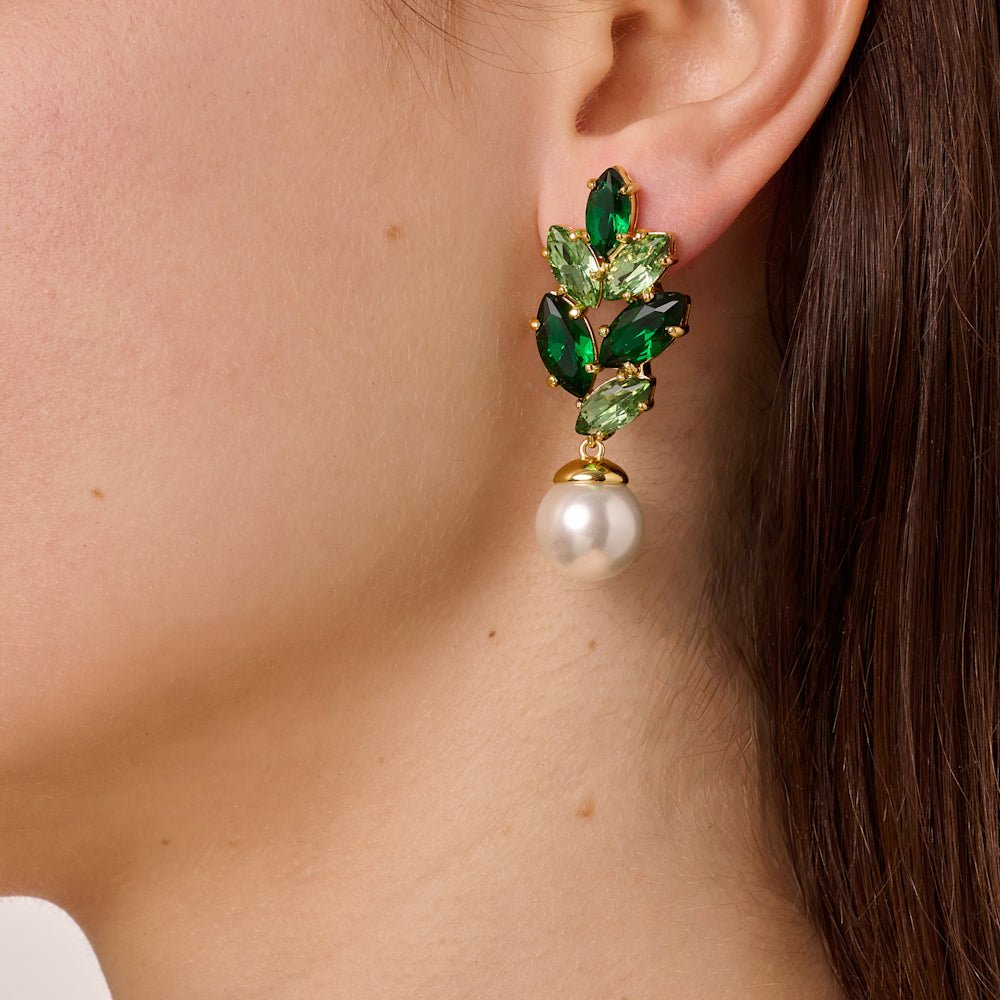 Balete Gold Earrings - Green / White Pearl - Dyrberg/Kern NZ