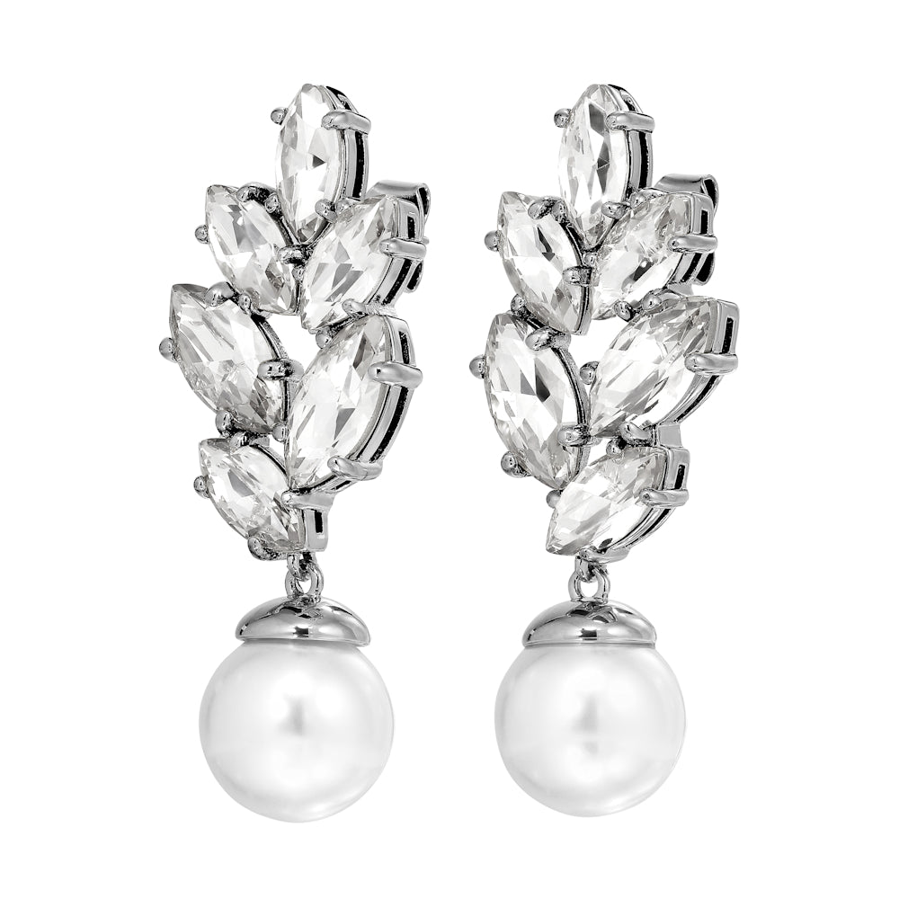 Balete Shiny Silver Earrings - Crystal / White Pearl - Dyrberg/Kern NZ
