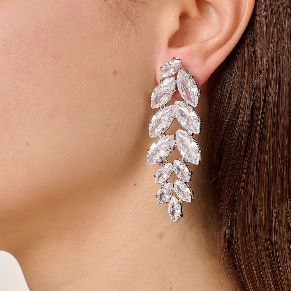 Banyan Shiny Silver Earrings - Crystal - Dyrberg/Kern NZ