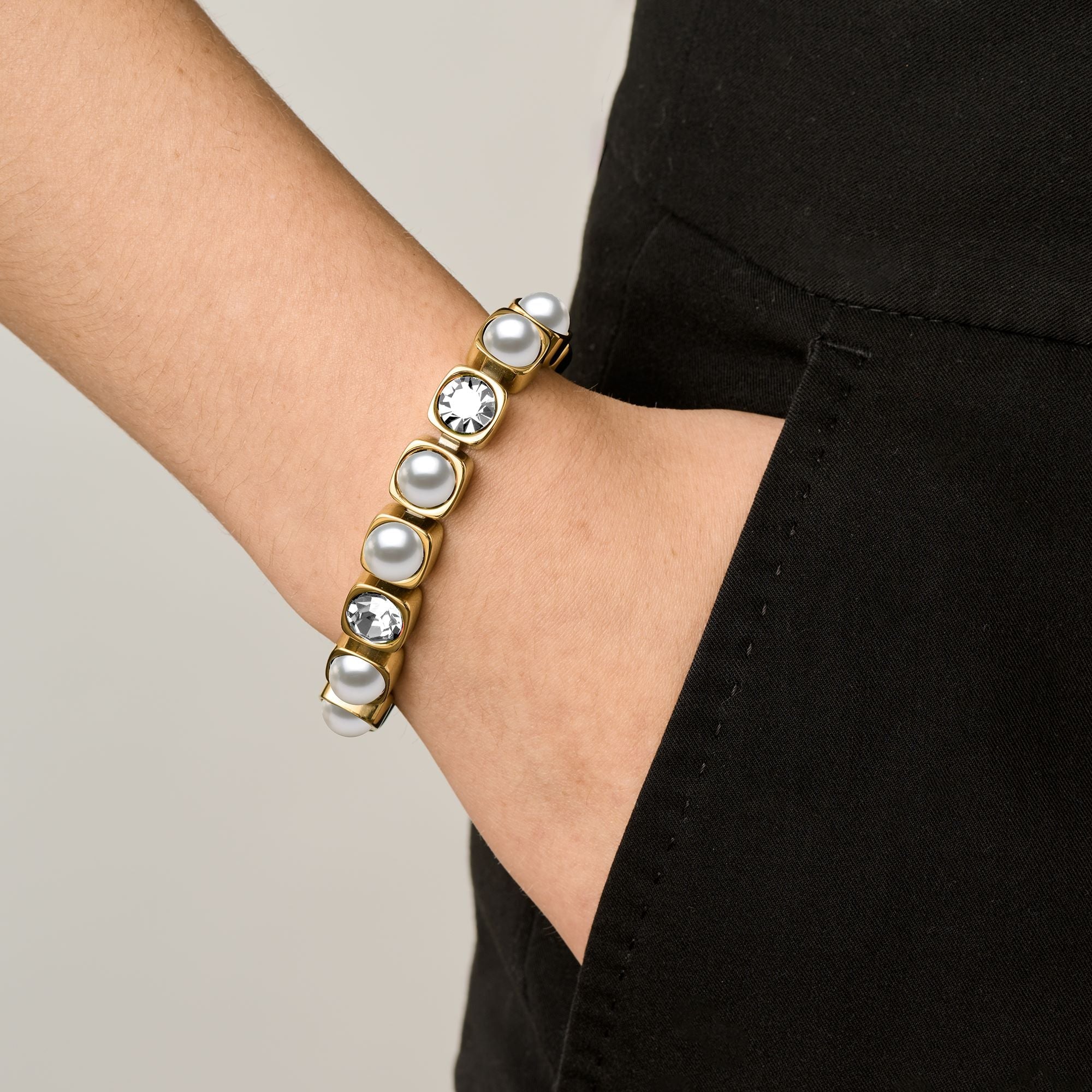 Conian Gold Tennis Bracelet - Crystal / White Pearl - Dyrberg/Kern NZ