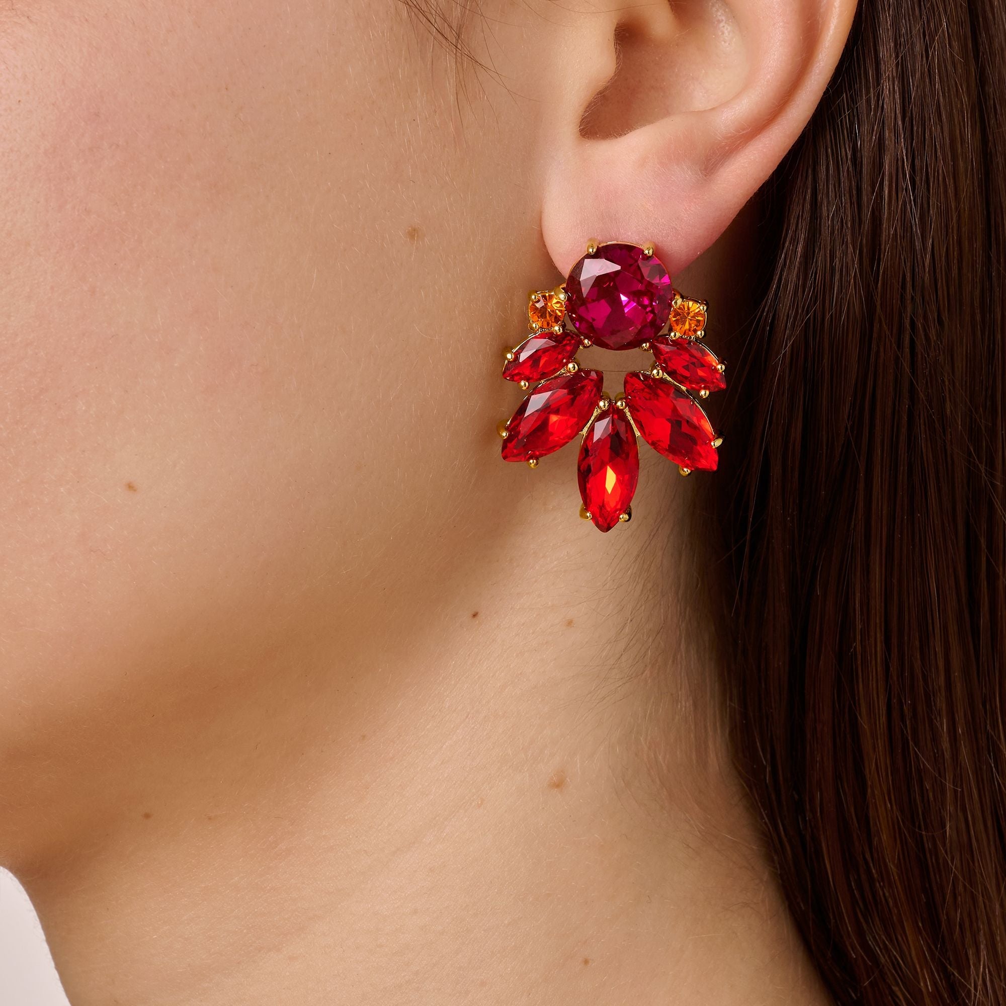 Drago Gold Earrings - Red / Pink - Dyrberg/Kern NZ