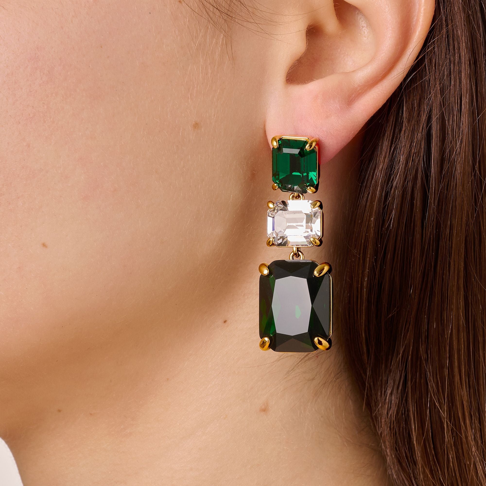 Esmara Gold Earrings - Emerald Green / Crystal - Dyrberg/Kern NZ